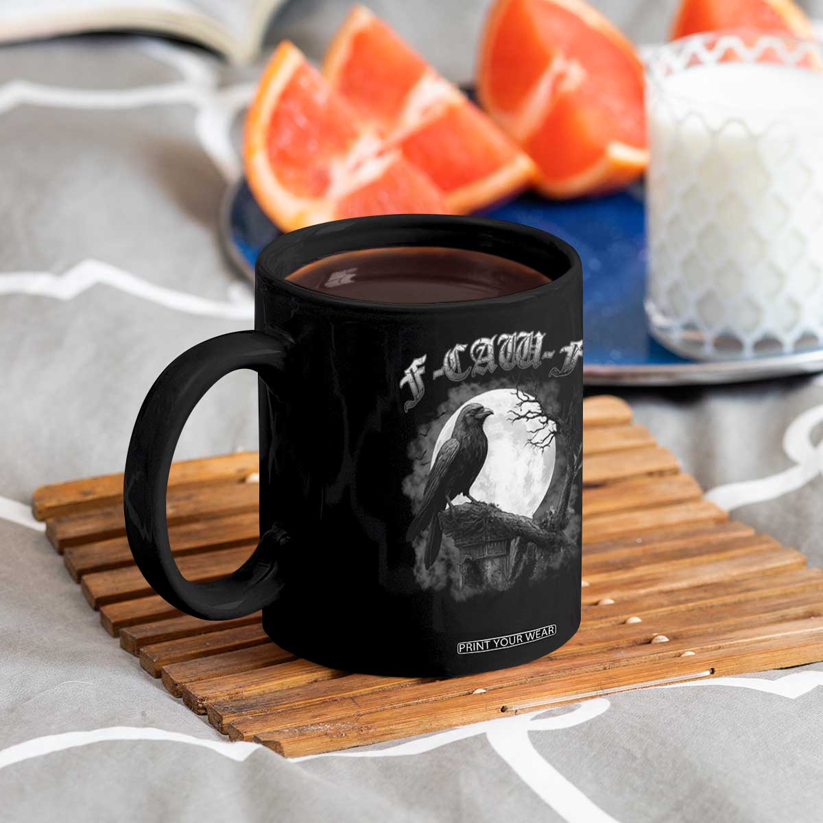 Black Crow F-Caw-F Coffee Mug Funny Raven Moon Gothic Adult Humor TS10 Print Your Wear