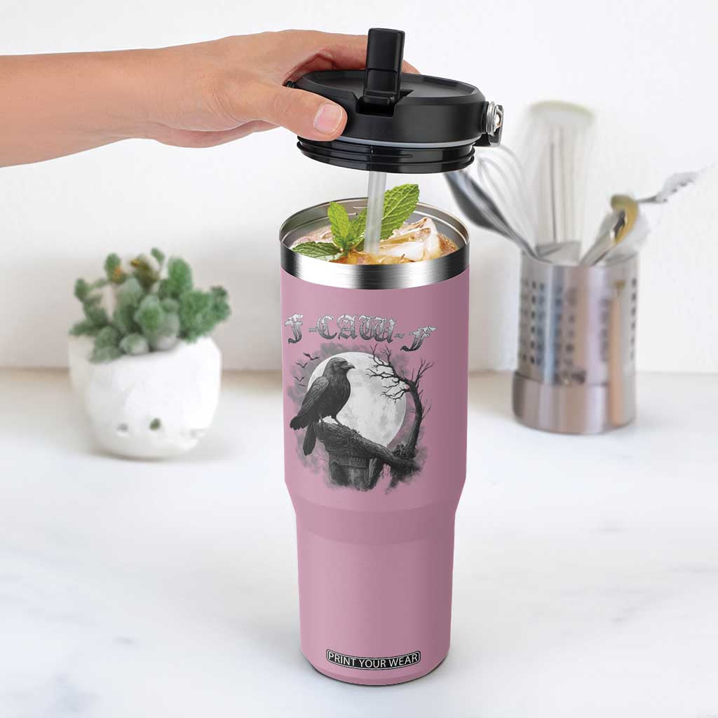 Black Crow F-Caw-F Flip Straw Tumbler Funny Raven Moon Gothic Adult Humor TS10 One Size: 30 oz Light Pink Print Your Wear
