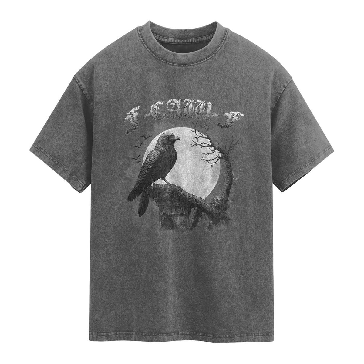 Black Crow F-Caw-F Washed Cotton T-Shirt Funny Raven Moon Gothic Adult Humor