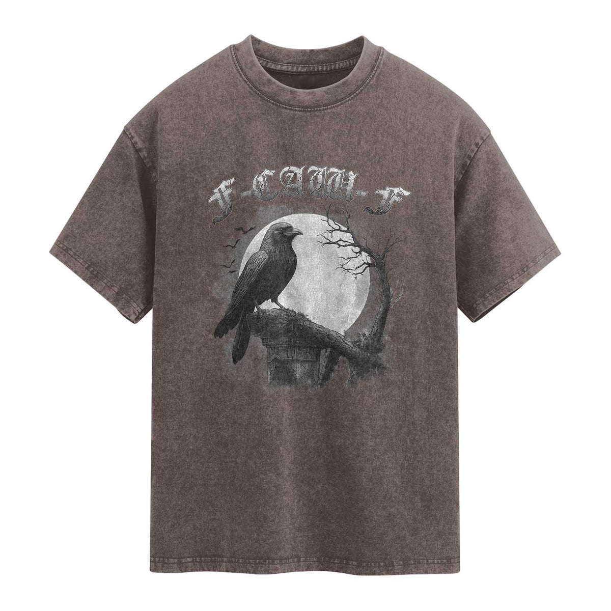Black Crow F-Caw-F Washed Cotton T-Shirt Funny Raven Moon Gothic Adult Humor