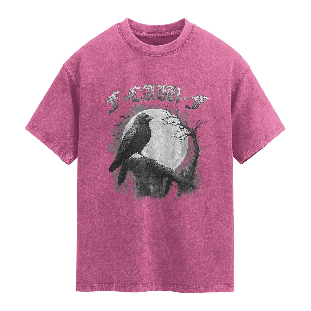 Black Crow F-Caw-F Washed Cotton T-Shirt Funny Raven Moon Gothic Adult Humor