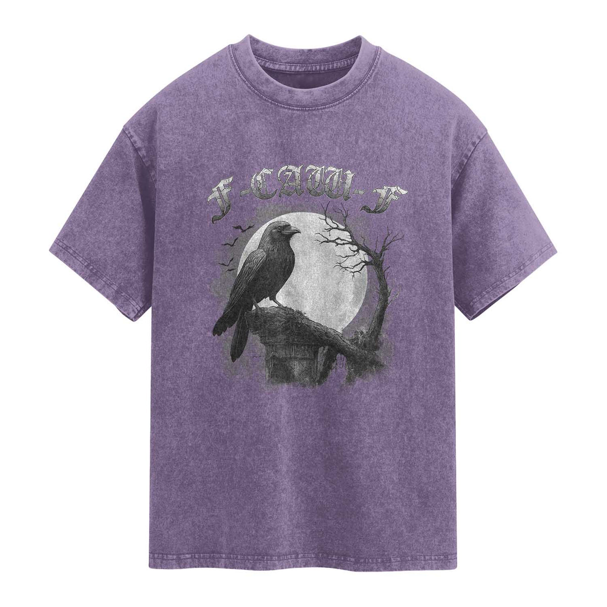 Black Crow F-Caw-F Washed Cotton T-Shirt Funny Raven Moon Gothic Adult Humor