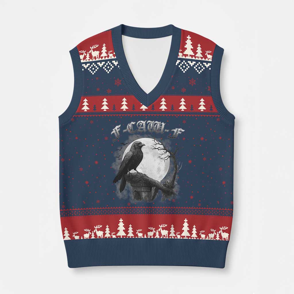 Black Crow F-Caw-F V-Neck Knit Sweater Vest Funny Raven Moon Gothic Adult Humor TS10 Navy Red Print Your Wear