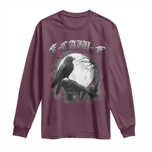 Black Crow F-Caw-F Long Sleeve Shirt Funny Raven Moon Gothic Adult Humor TS10 Maroon Print Your Wear