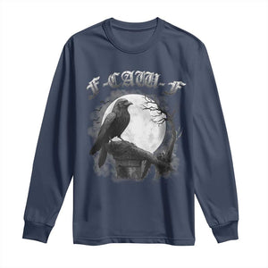 Black Crow F-Caw-F Long Sleeve Shirt Funny Raven Moon Gothic Adult Humor TS10 Navy Print Your Wear