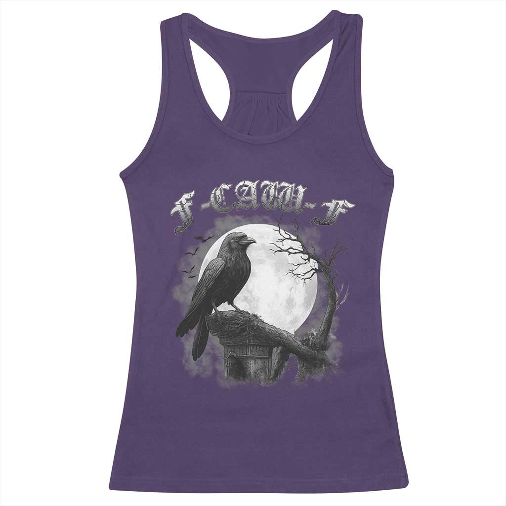 Black Crow F-Caw-F Racerback Tank Top Funny Raven Moon Gothic Adult Humor TS10 Purple Print Your Wear