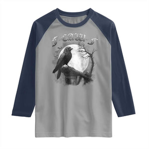 Black Crow F-Caw-F Raglan Shirt Funny Raven Moon Gothic Adult Humor TS10 Sport Gray Navy Print Your Wear