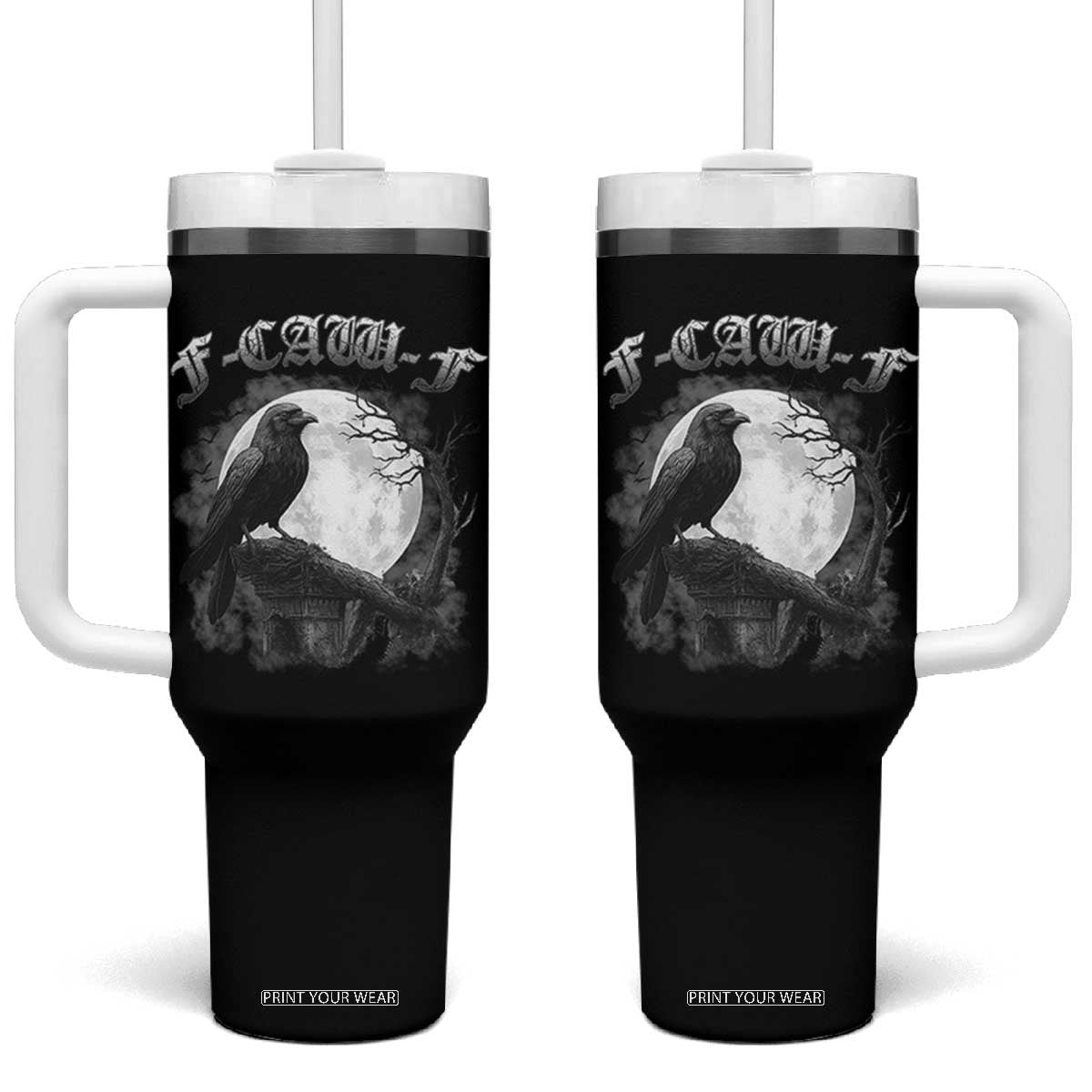 Black Crow F-Caw-F Tumbler With Handle Funny Raven Moon Gothic Adult Humor TS10 One Size: 40 oz Black Print Your Wear