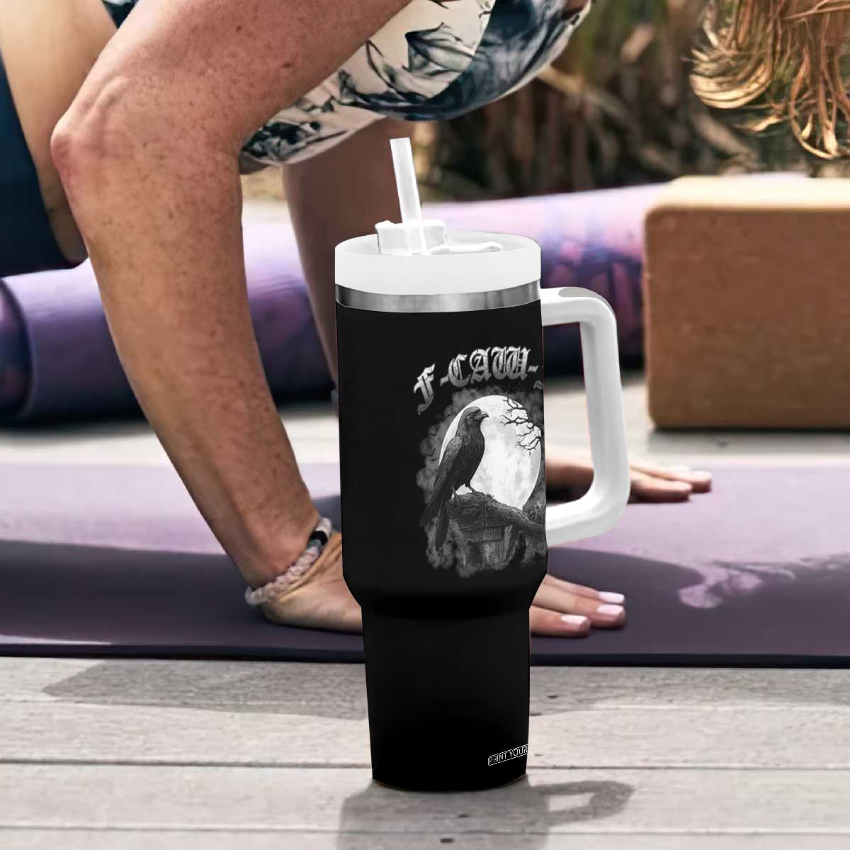 Black Crow F-Caw-F Tumbler With Handle Funny Raven Moon Gothic Adult Humor TS10 Print Your Wear