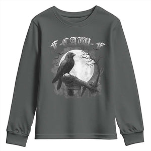 Black Crow F-Caw-F Youth Sweatshirt Funny Raven Moon Gothic Adult Humor TS10 Dark Heather Print Your Wear