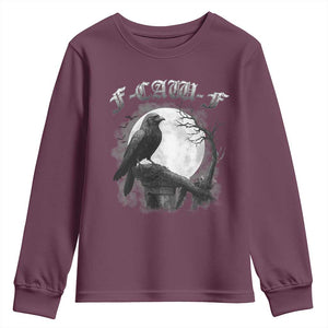 Black Crow F-Caw-F Youth Sweatshirt Funny Raven Moon Gothic Adult Humor TS10 Maroon Print Your Wear