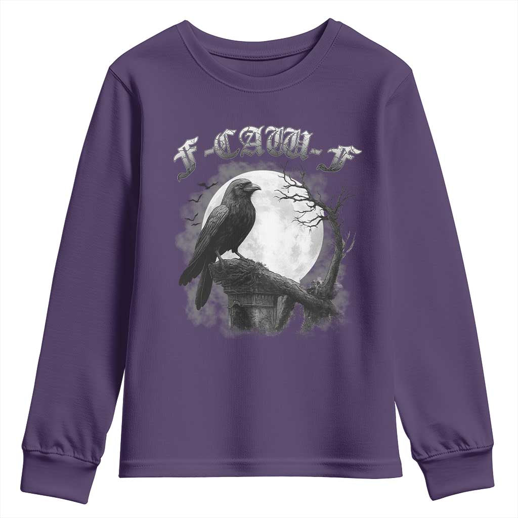 Black Crow F-Caw-F Youth Sweatshirt Funny Raven Moon Gothic Adult Humor TS10 Purple Print Your Wear