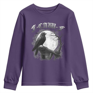 Black Crow F-Caw-F Youth Sweatshirt Funny Raven Moon Gothic Adult Humor TS10 Purple Print Your Wear