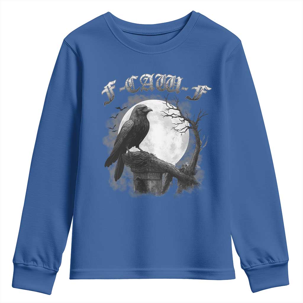 Black Crow F-Caw-F Youth Sweatshirt Funny Raven Moon Gothic Adult Humor TS10 Royal Blue Print Your Wear