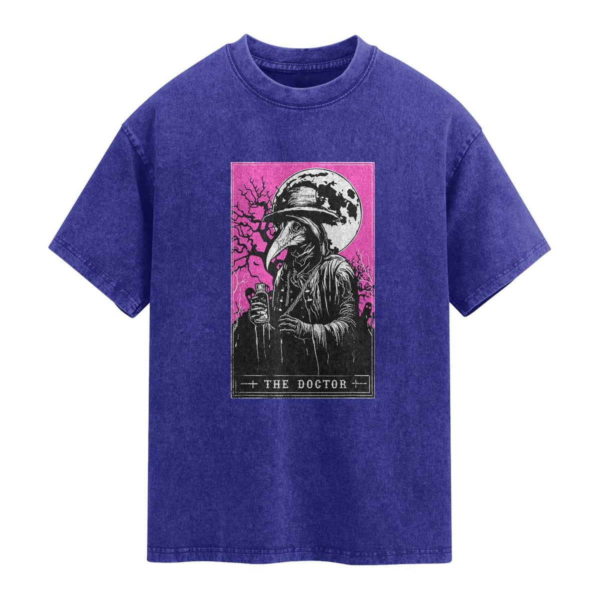 Plague Doctor Tarot Card Washed Cotton T-Shirt Mysterious Horror Death Occult Satanic