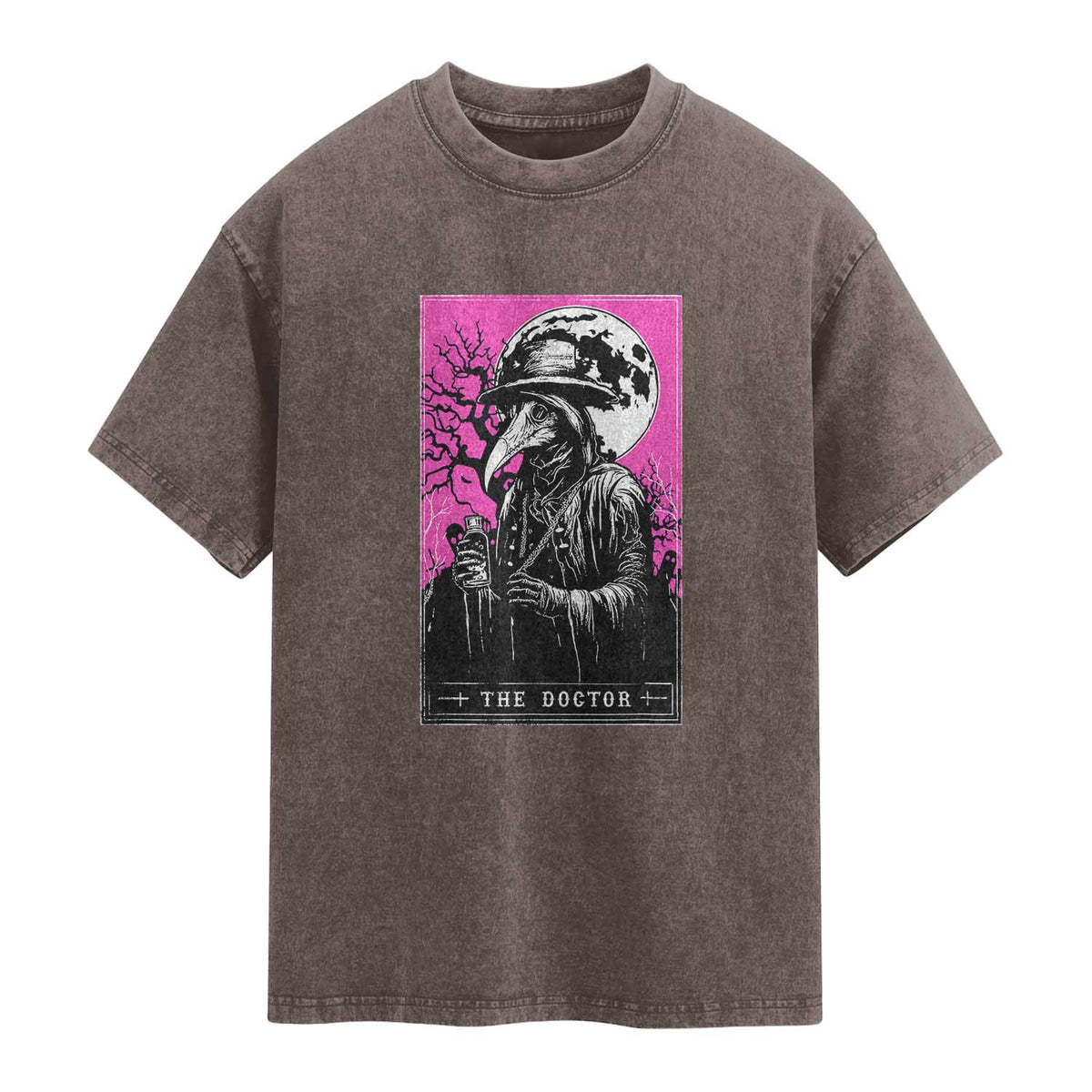 Plague Doctor Tarot Card Washed Cotton T-Shirt Mysterious Horror Death Occult Satanic