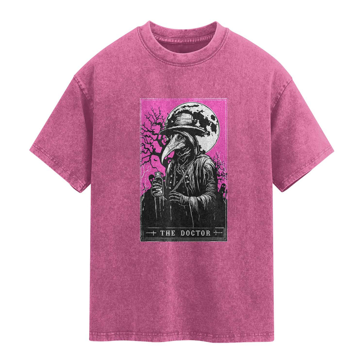 Plague Doctor Tarot Card Washed Cotton T-Shirt Mysterious Horror Death Occult Satanic