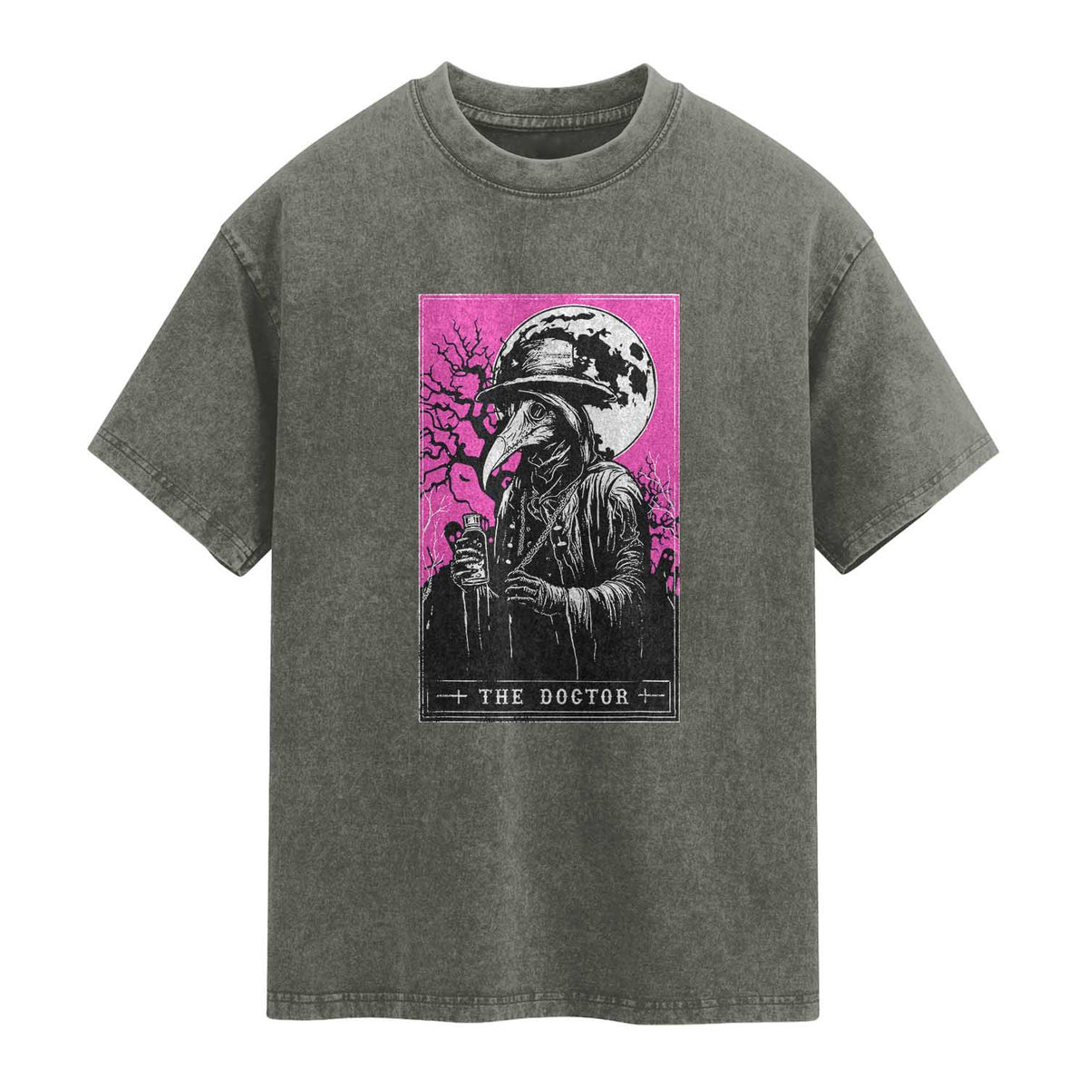 Plague Doctor Tarot Card Washed Cotton T-Shirt Mysterious Horror Death Occult Satanic