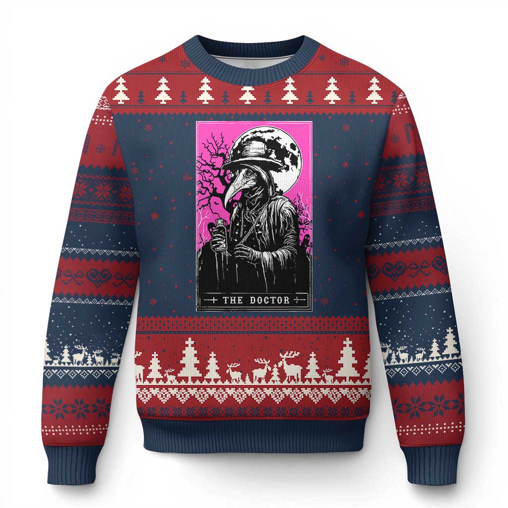Plague Doctor Tarot Card Ugly Christmas Sweater Mysterious Horror Death Occult Satanic TS10 Navy Red Print Your Wear
