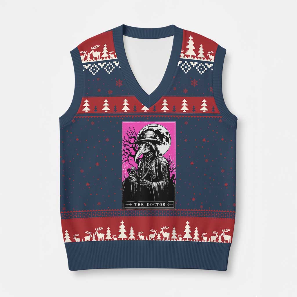 Plague Doctor Tarot Card V-Neck Knit Sweater Vest Mysterious Horror Death Occult Satanic TS10 Navy Red Print Your Wear