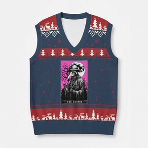 Plague Doctor Tarot Card V-Neck Knit Sweater Vest Mysterious Horror Death Occult Satanic TS10 Navy Red Print Your Wear