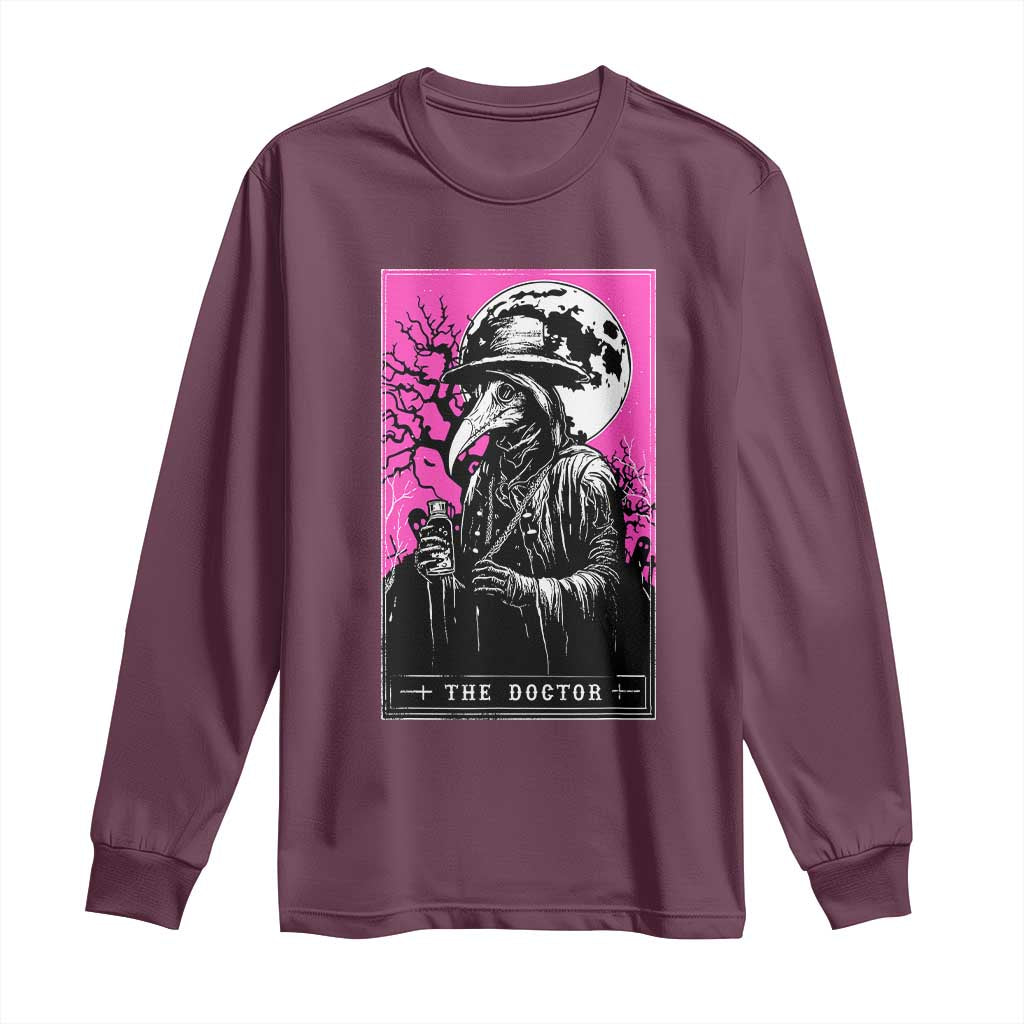 Plague Doctor Tarot Card Long Sleeve Shirt Mysterious Horror Death Occult Satanic TS10 Maroon Print Your Wear