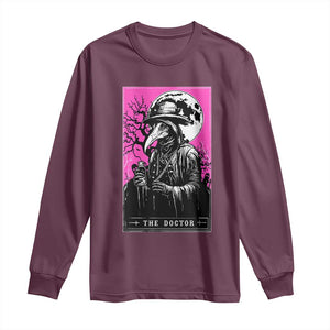 Plague Doctor Tarot Card Long Sleeve Shirt Mysterious Horror Death Occult Satanic TS10 Maroon Print Your Wear