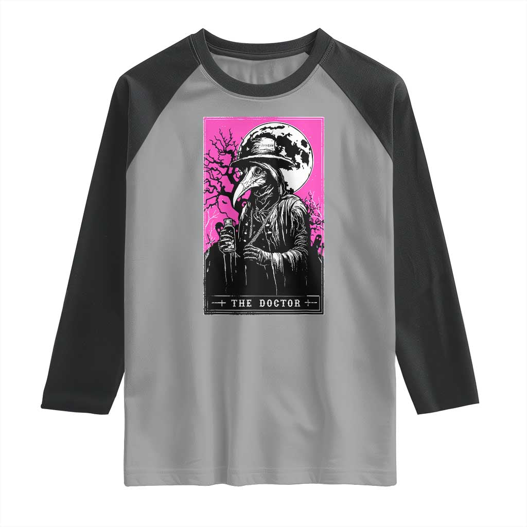 Plague Doctor Tarot Card Raglan Shirt Mysterious Horror Death Occult Satanic TS10 Sport Gray Black Print Your Wear