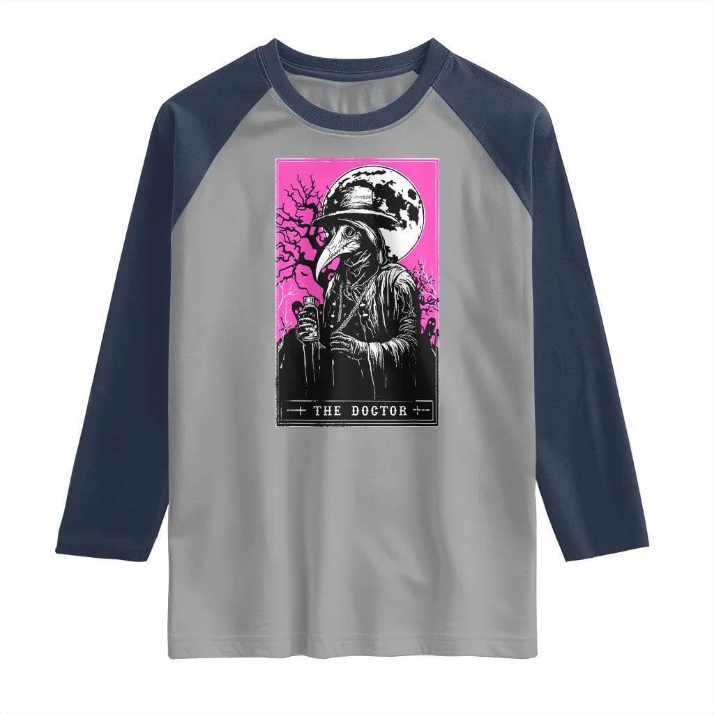 Plague Doctor Tarot Card Raglan Shirt Mysterious Horror Death Occult Satanic TS10 Sport Gray Navy Print Your Wear