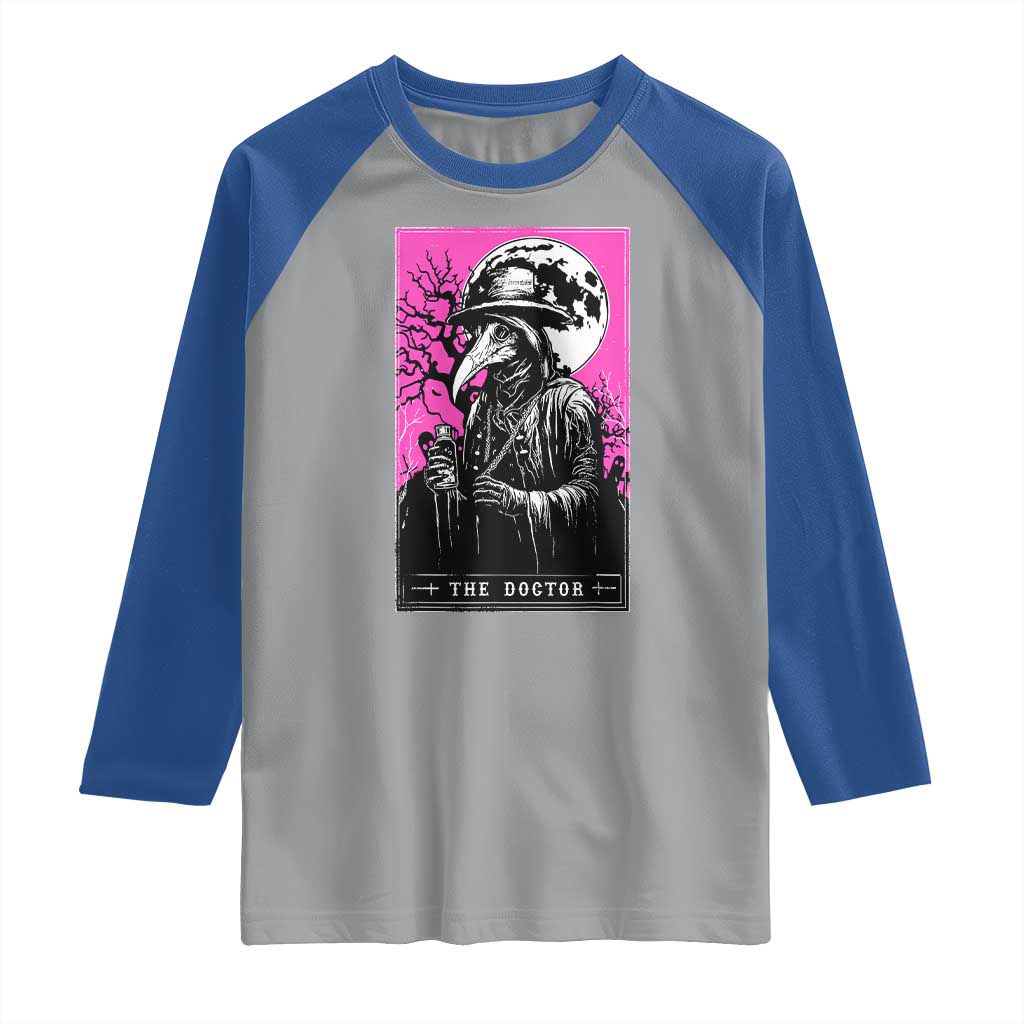 Plague Doctor Tarot Card Raglan Shirt Mysterious Horror Death Occult Satanic TS10 Sport Gray Royal Print Your Wear