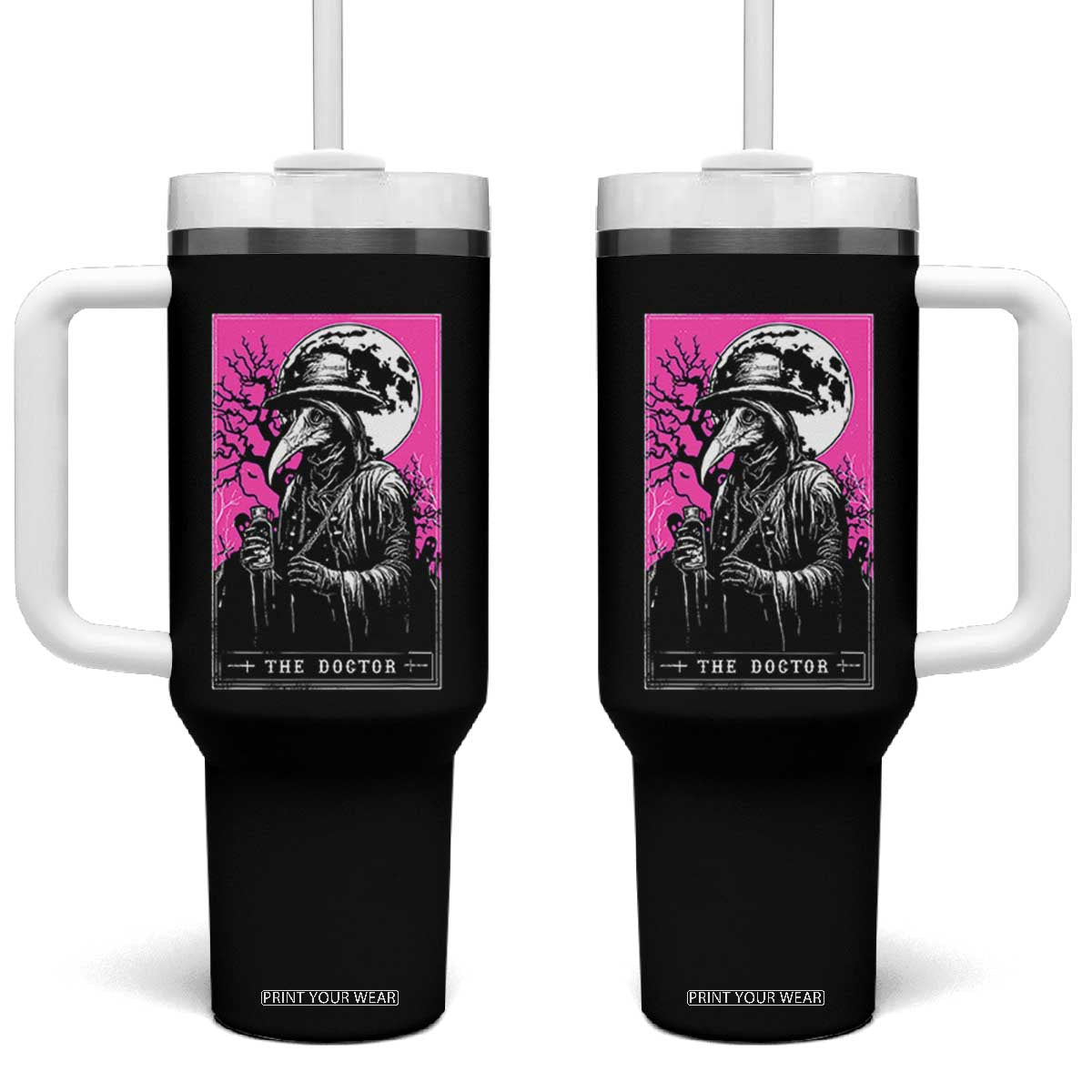 Plague Doctor Tarot Card Tumbler With Handle Mysterious Horror Death Occult Satanic TS10 One Size: 40 oz Black Print Your Wear