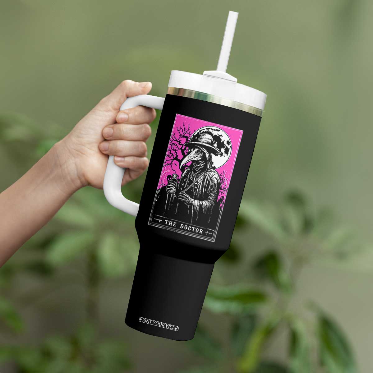 Plague Doctor Tarot Card Tumbler With Handle Mysterious Horror Death Occult Satanic TS10 Print Your Wear