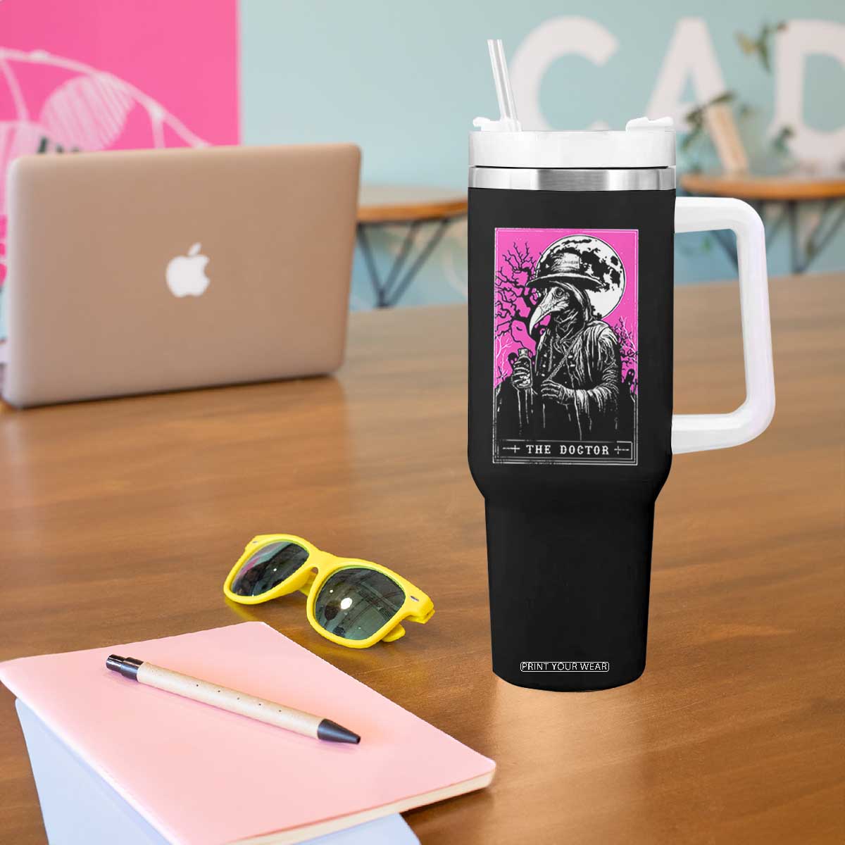 Plague Doctor Tarot Card Tumbler With Handle Mysterious Horror Death Occult Satanic TS10 Print Your Wear
