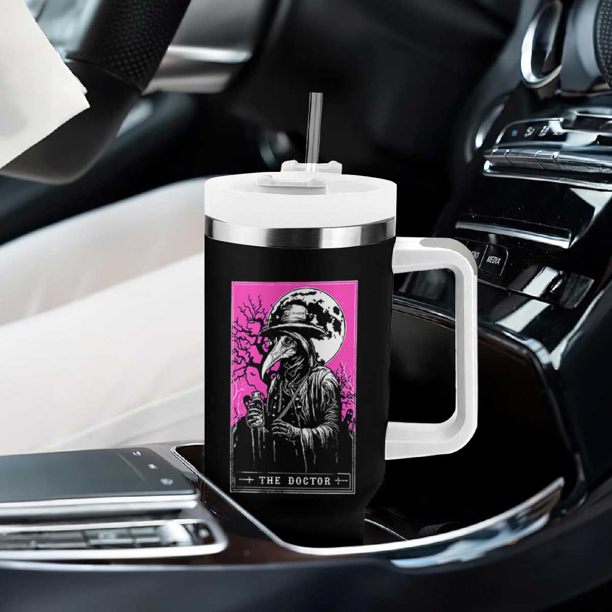 Plague Doctor Tarot Card Tumbler With Handle Mysterious Horror Death Occult Satanic TS10 Print Your Wear