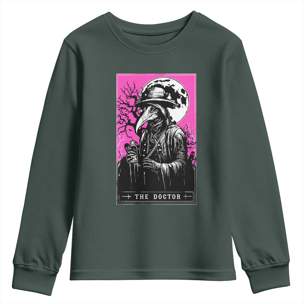 Plague Doctor Tarot Card Youth Sweatshirt Mysterious Horror Death Occult Satanic TS10 Dark Forest Green Print Your Wear