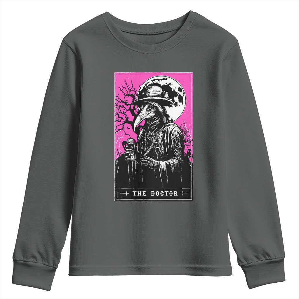 Plague Doctor Tarot Card Youth Sweatshirt Mysterious Horror Death Occult Satanic TS10 Dark Heather Print Your Wear