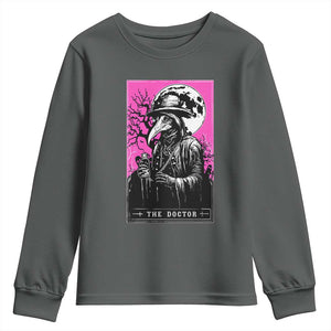 Plague Doctor Tarot Card Youth Sweatshirt Mysterious Horror Death Occult Satanic TS10 Dark Heather Print Your Wear