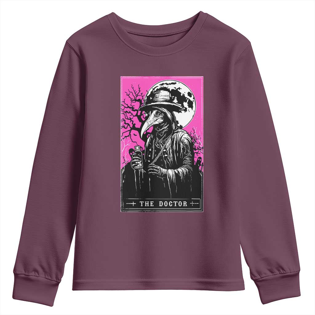 Plague Doctor Tarot Card Youth Sweatshirt Mysterious Horror Death Occult Satanic TS10 Maroon Print Your Wear