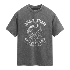 Plague Rat Washed Cotton T-Shirt Black Death European Tour Medieval History Goth