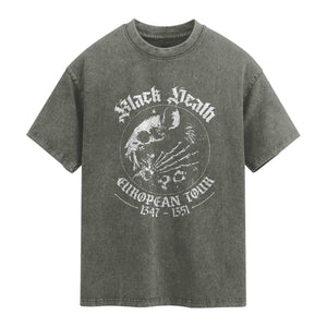 Plague Rat Washed Cotton T-Shirt Black Death European Tour Medieval History Goth