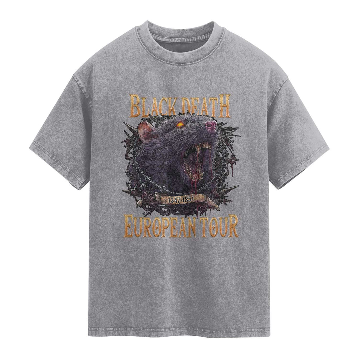 Black Death European Tour Washed Cotton T-Shirt Plague Rat Medieval History Alternative Art