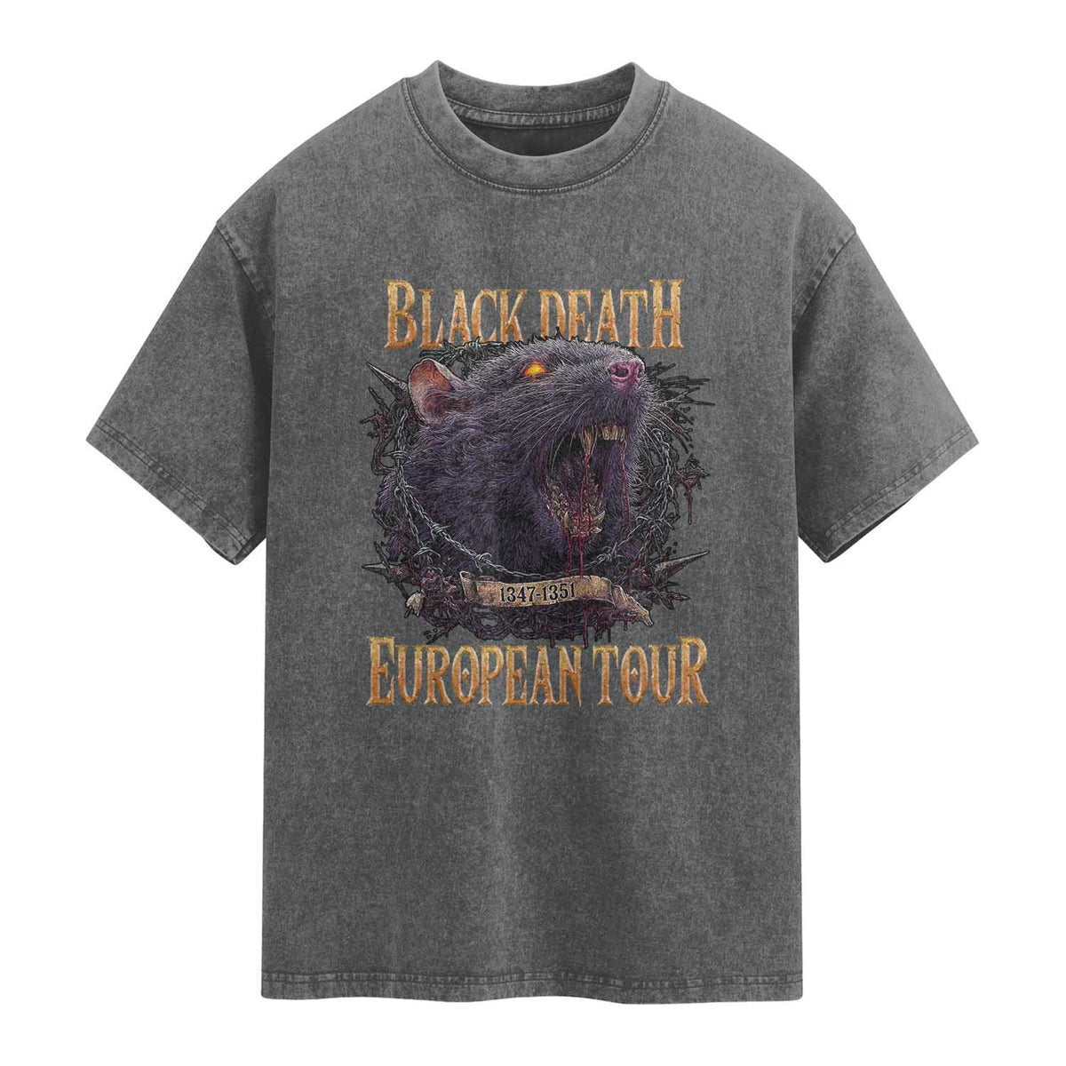 Black Death European Tour Washed Cotton T-Shirt Plague Rat Medieval History Alternative Art