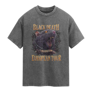 Black Death European Tour Washed Cotton T-Shirt Plague Rat Medieval History Alternative Art