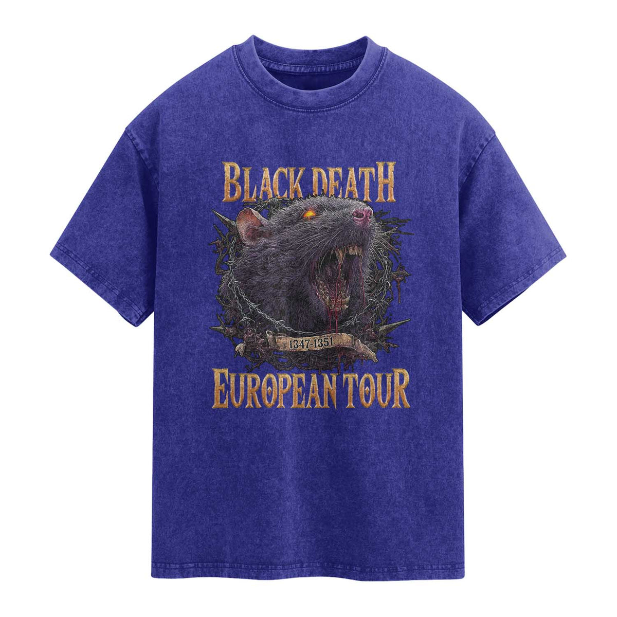Black Death European Tour Washed Cotton T-Shirt Plague Rat Medieval History Alternative Art