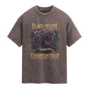 Black Death European Tour Washed Cotton T-Shirt Plague Rat Medieval History Alternative Art