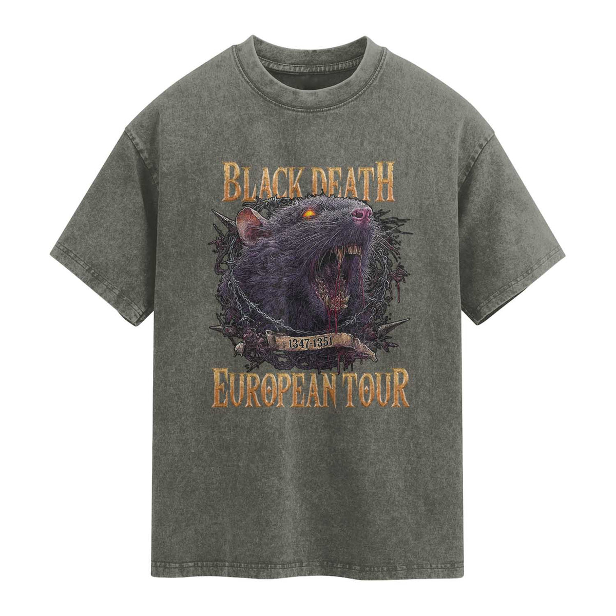 Black Death European Tour Washed Cotton T-Shirt Plague Rat Medieval History Alternative Art