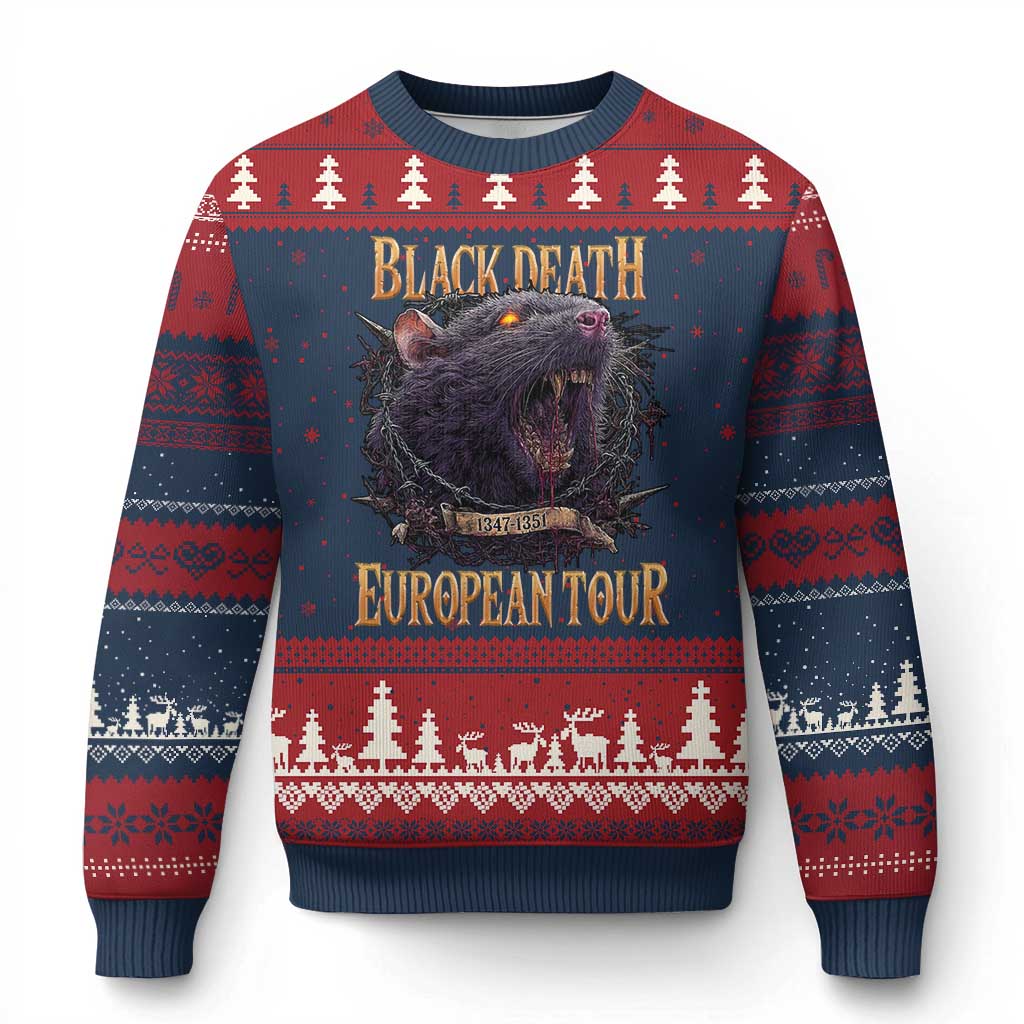 Black Death European Tour Ugly Christmas Sweater Plague Rat Medieval History Alternative Art TS10 Navy Red Print Your Wear