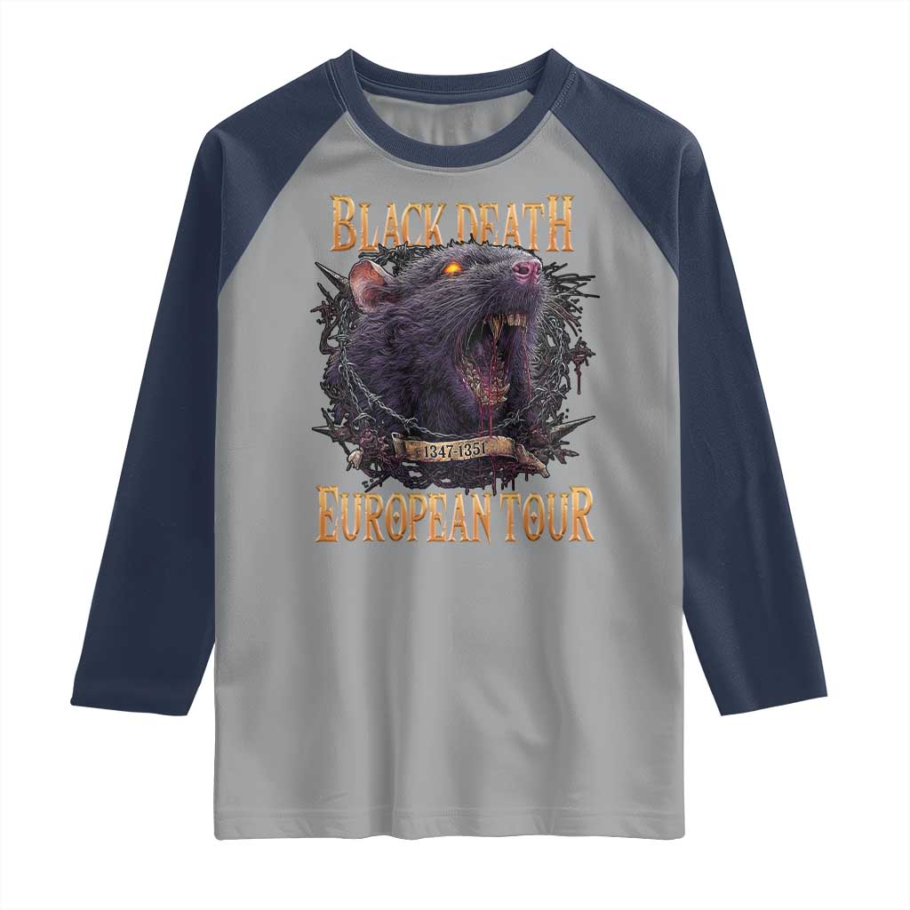 Black Death European Tour Raglan Shirt Plague Rat Medieval History Alternative Art TS10 Sport Gray Navy Print Your Wear