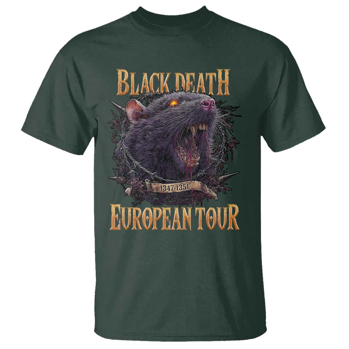 Black Death European Tour T Shirt Plague Rat Medieval History Alternative Art TS10 Dark Forest Green Print Your Wear