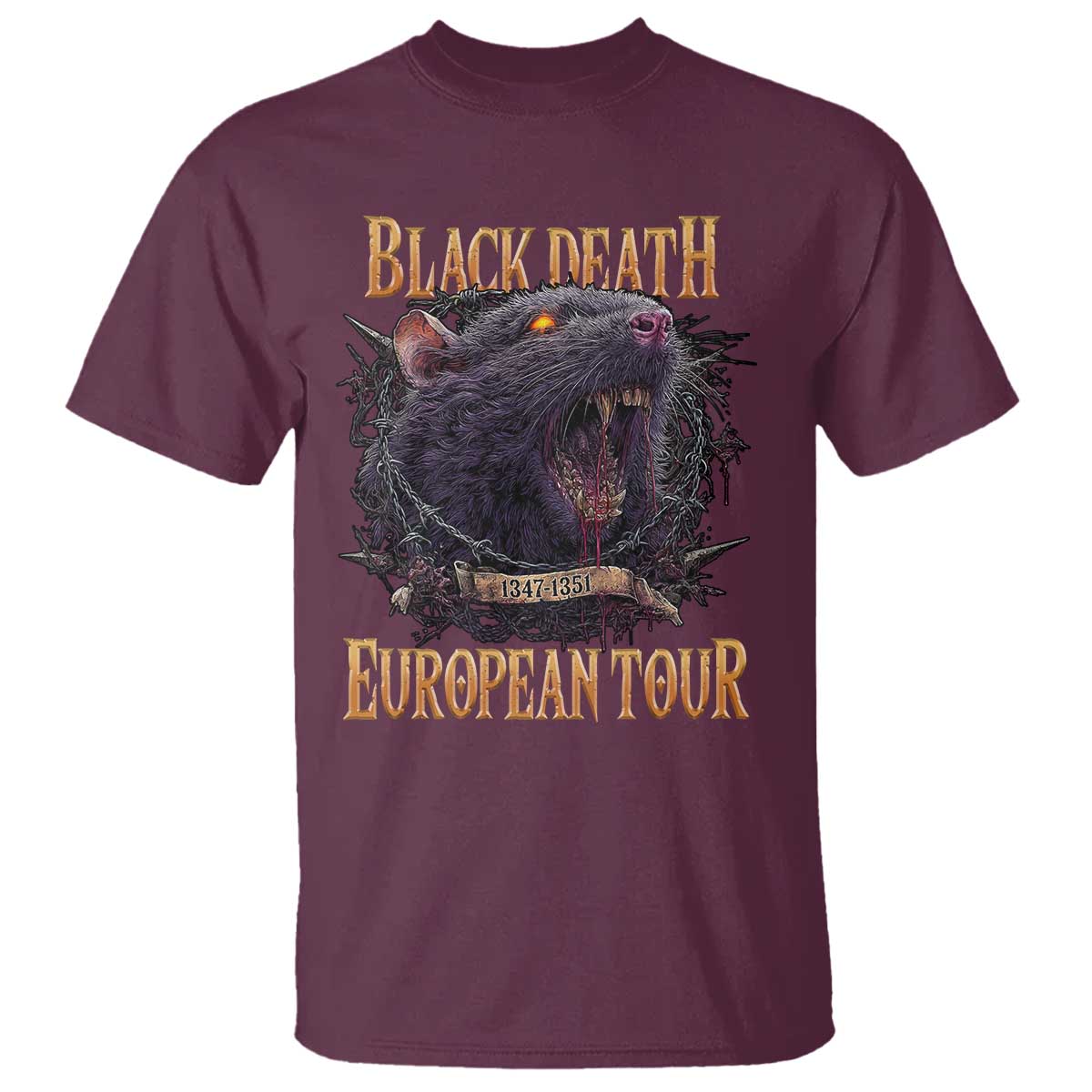 Black Death European Tour T Shirt Plague Rat Medieval History Alternative Art TS10 Maroon Print Your Wear